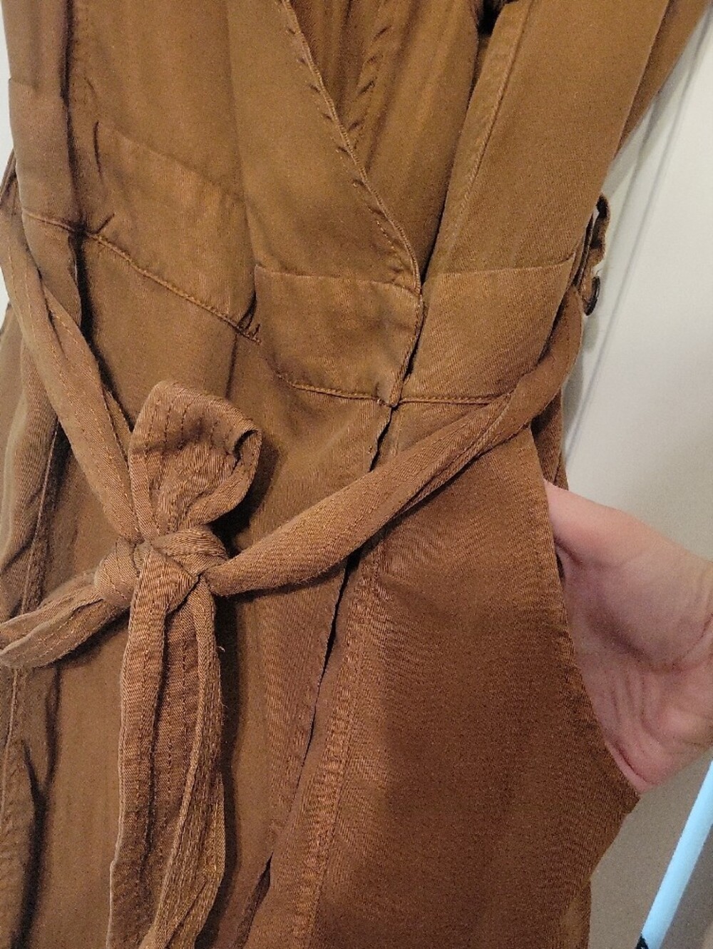 Free People Brown Sleeveless Utility Dress with Waist Tie